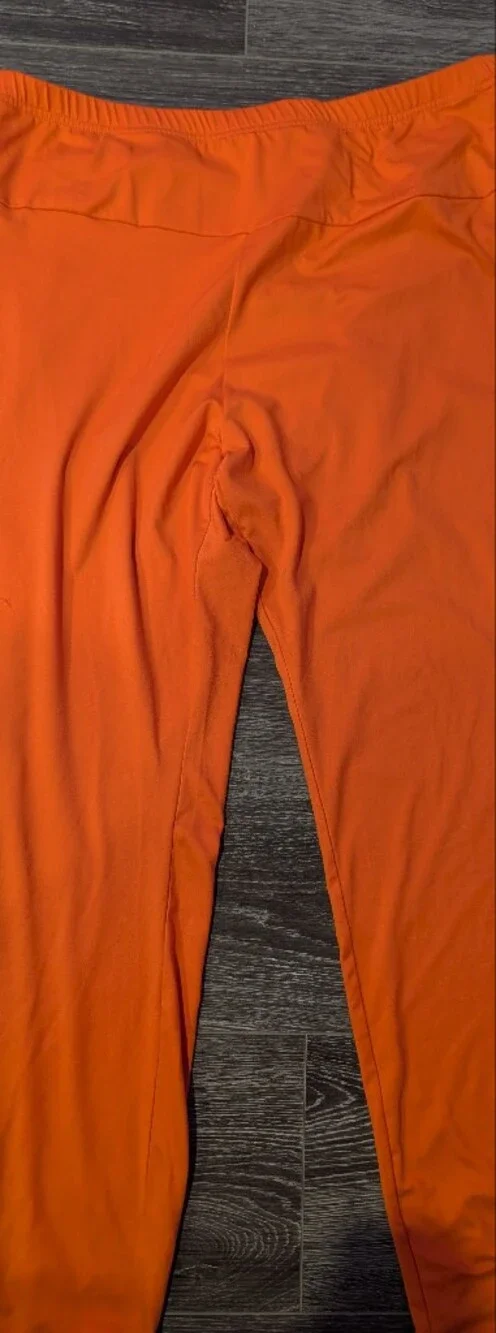 Neon Orange High-Waist Leggings with Printed Side Stripe